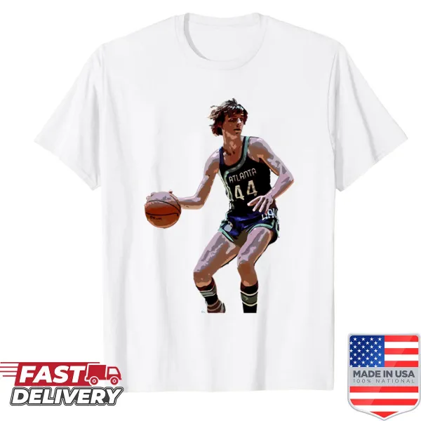 Vintage-style shirt featuring Pistol Pete Maravich silhouette and text