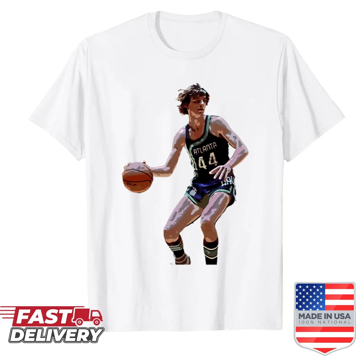 Vintage-style shirt featuring Pistol Pete Maravich silhouette and text