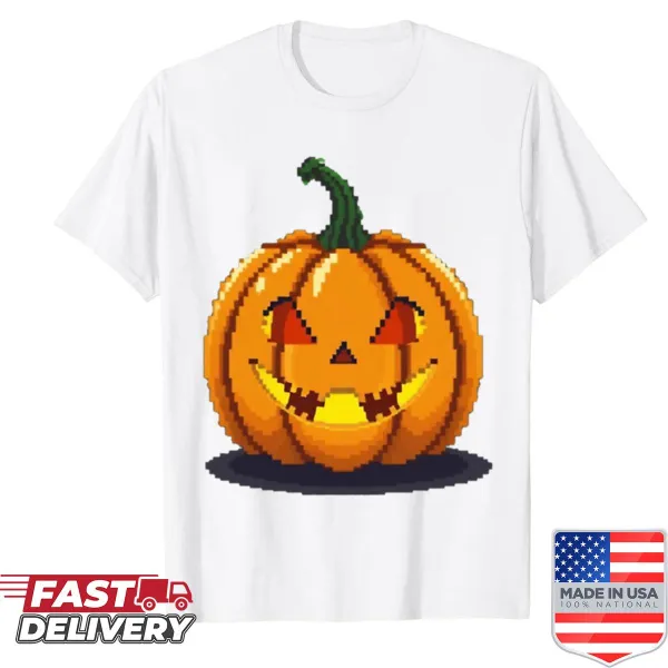 Halloween shirt with a pixelated pumpkin design for gamers