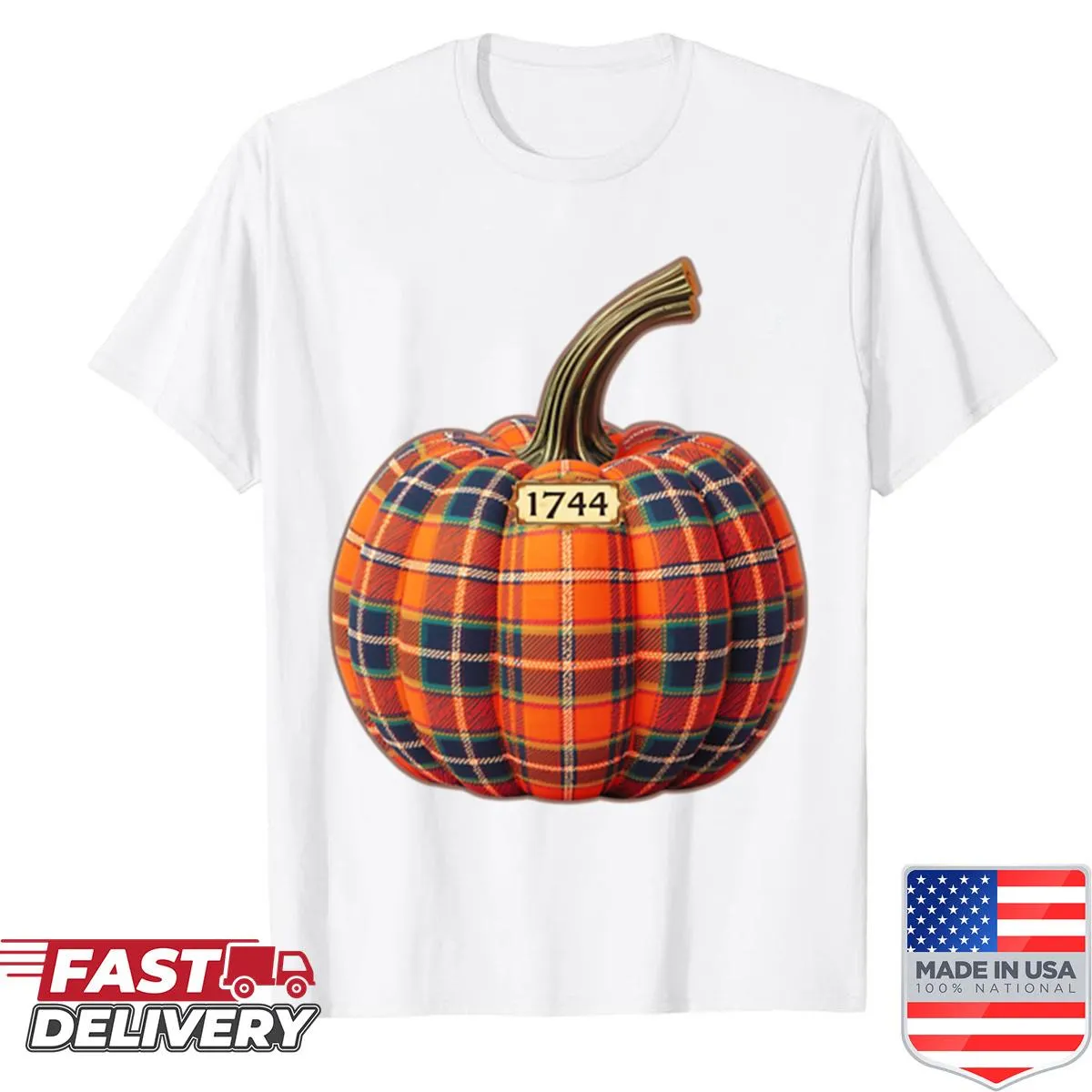 Fall-themed plaid pumpkin graphic shirt