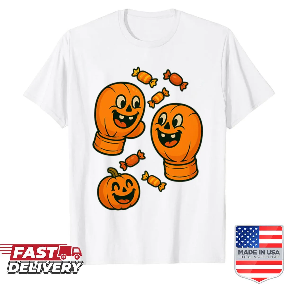 Halloween shirt featuring playful cartoon boxing gloves design