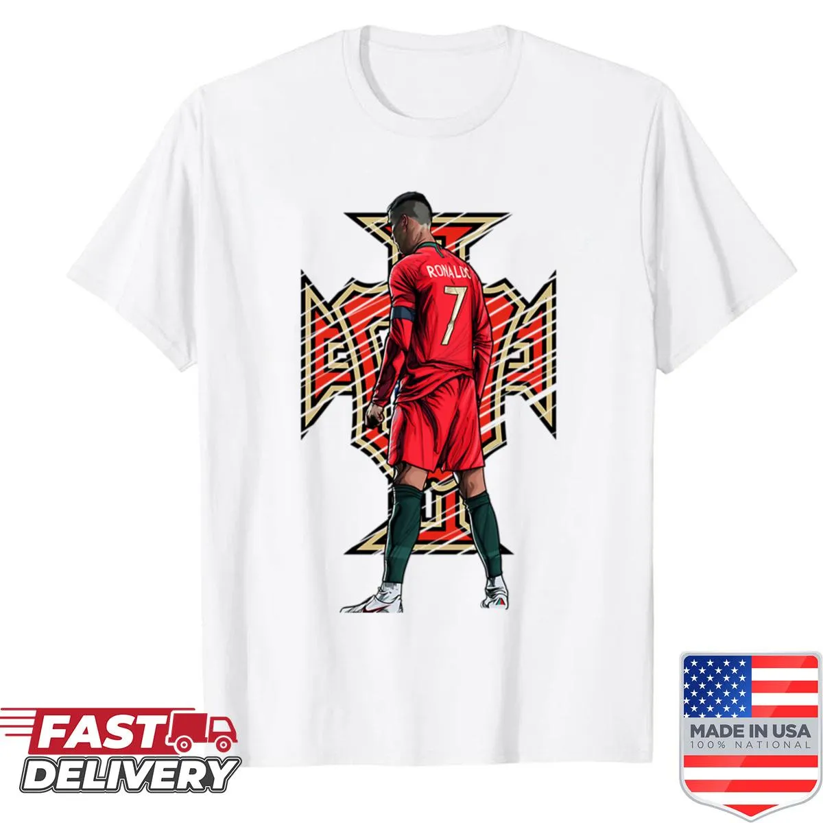 Soccer fan shirt featuring Portugal's Ronaldo No7 graphic