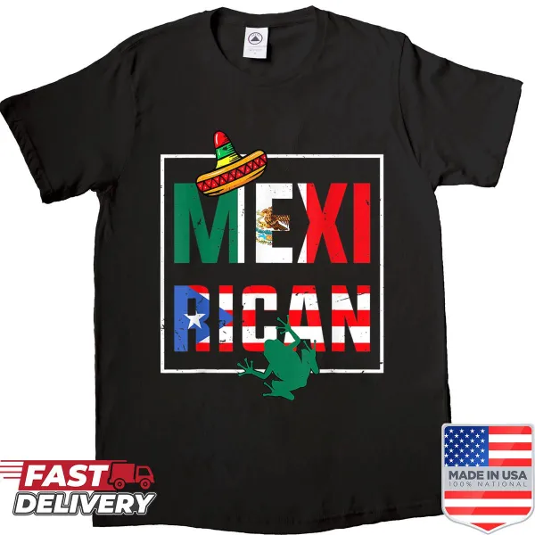 Illustrated shirt featuring a blend of Puerto Rican and Mexican flags