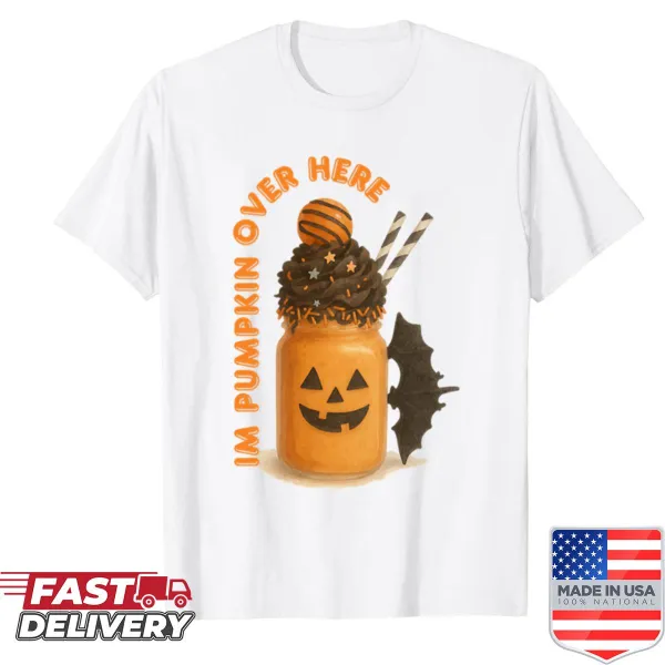 Illustration of a pumpkin-shaped chocolate drink on a shirt