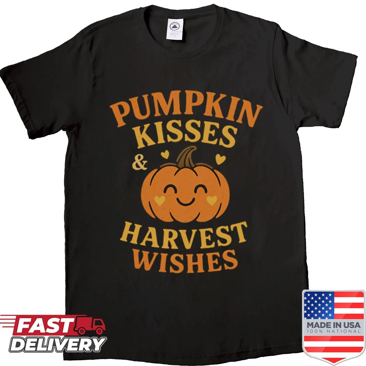 Cute autumn shirt with pumpkins and harvest wishes illustration