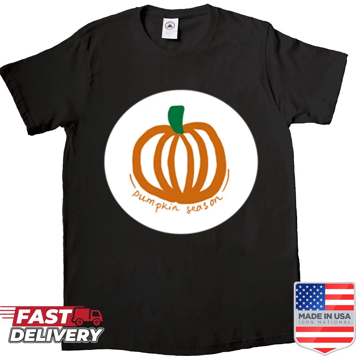 Shirt featuring playful illustrations of pumpkins for fall
