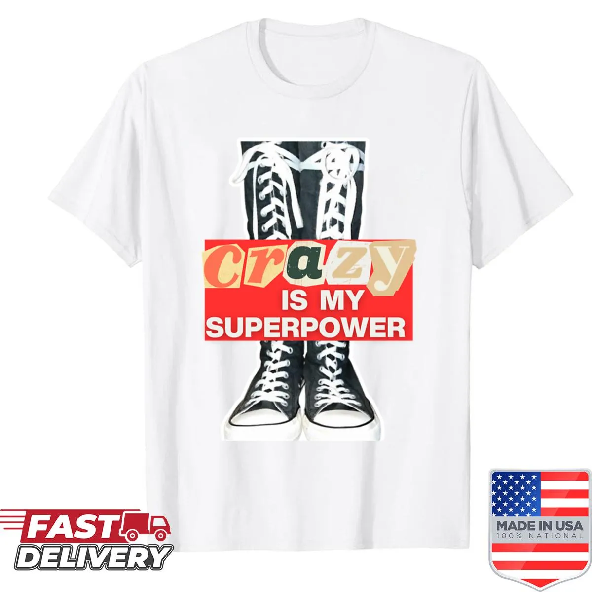Edgy graphic of a punk character with superpowers on a shirt