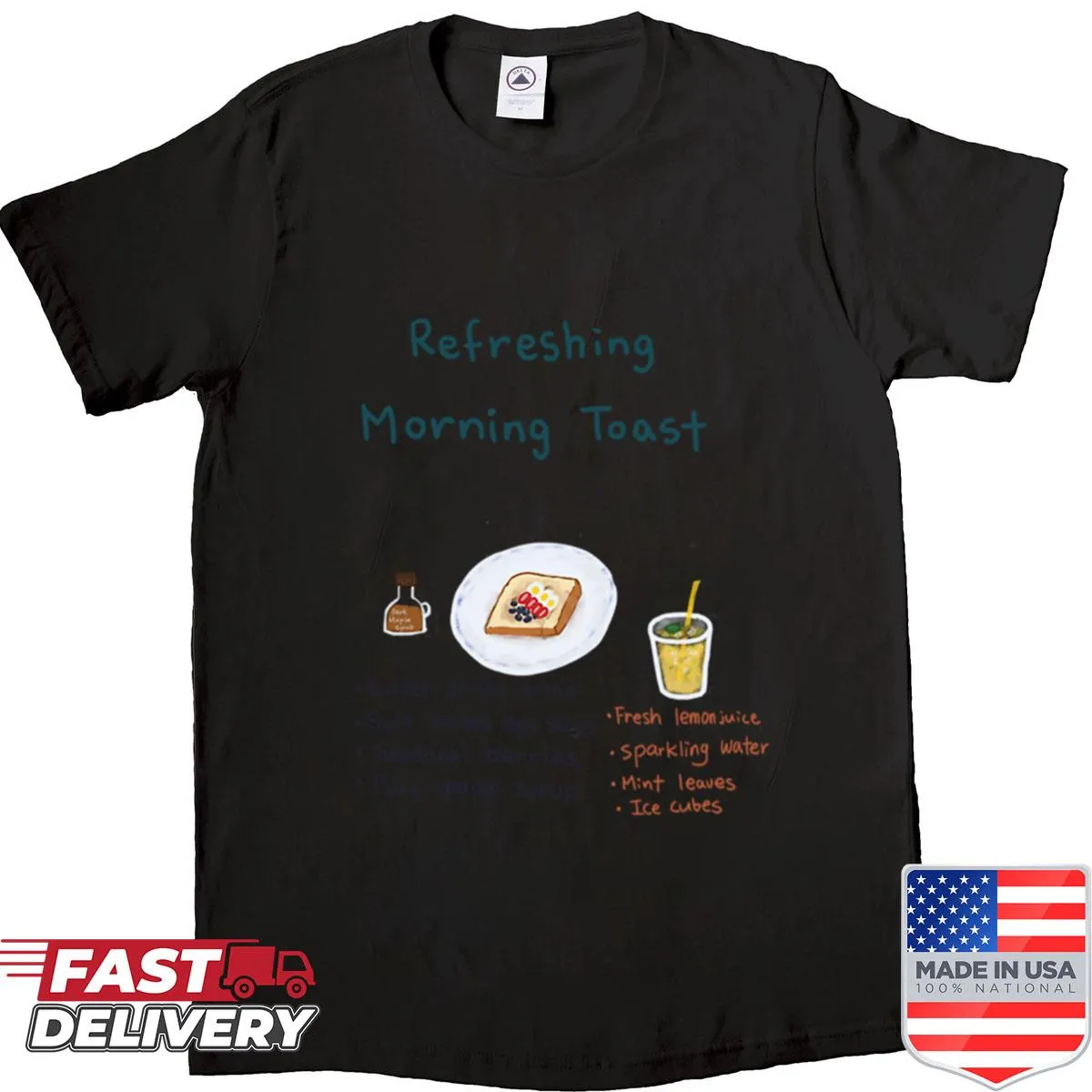 Morning toast themed shirt with cheerful illustration