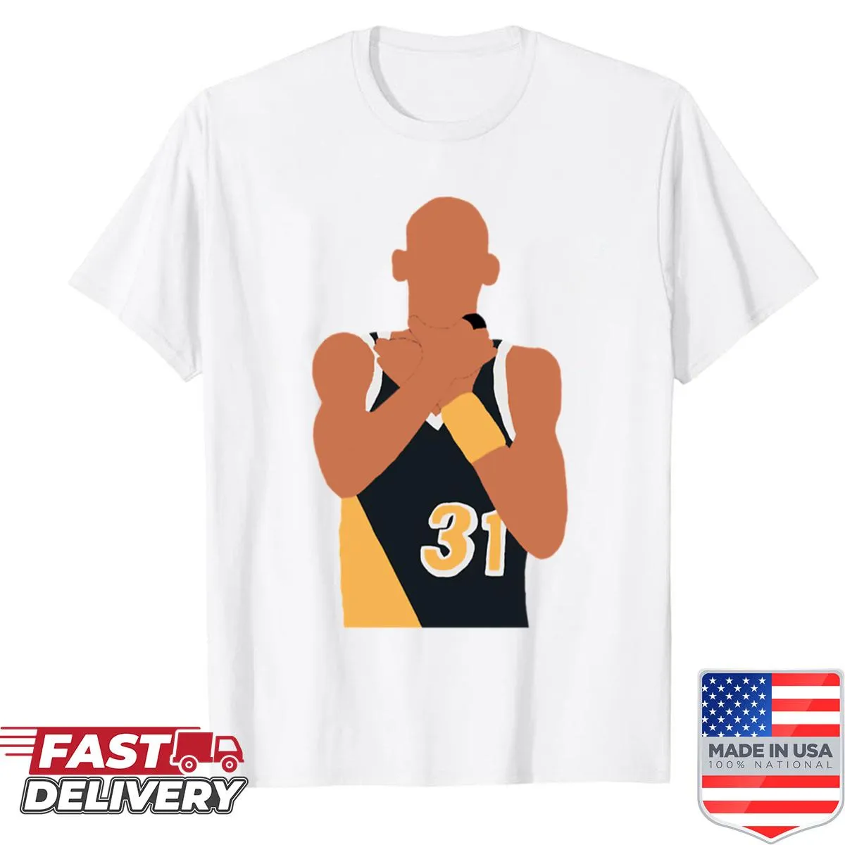 Reggie Miller choke sign T-shirt with playful sports design
