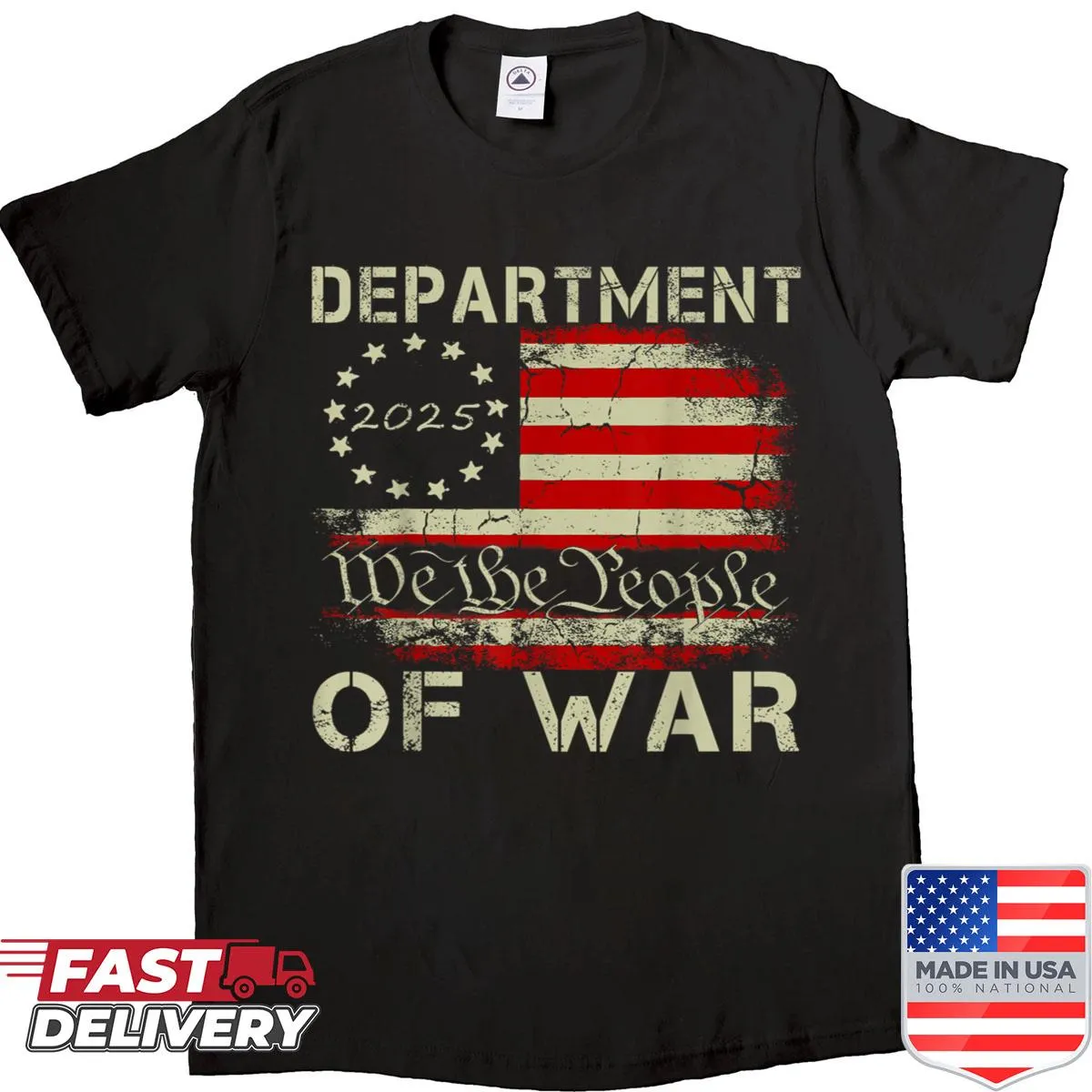 Minimalist hand-lettered design of Department of War Established 2025