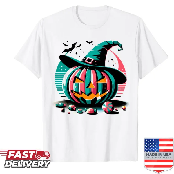 Retro Halloween T-shirt featuring a classic pumpkin design