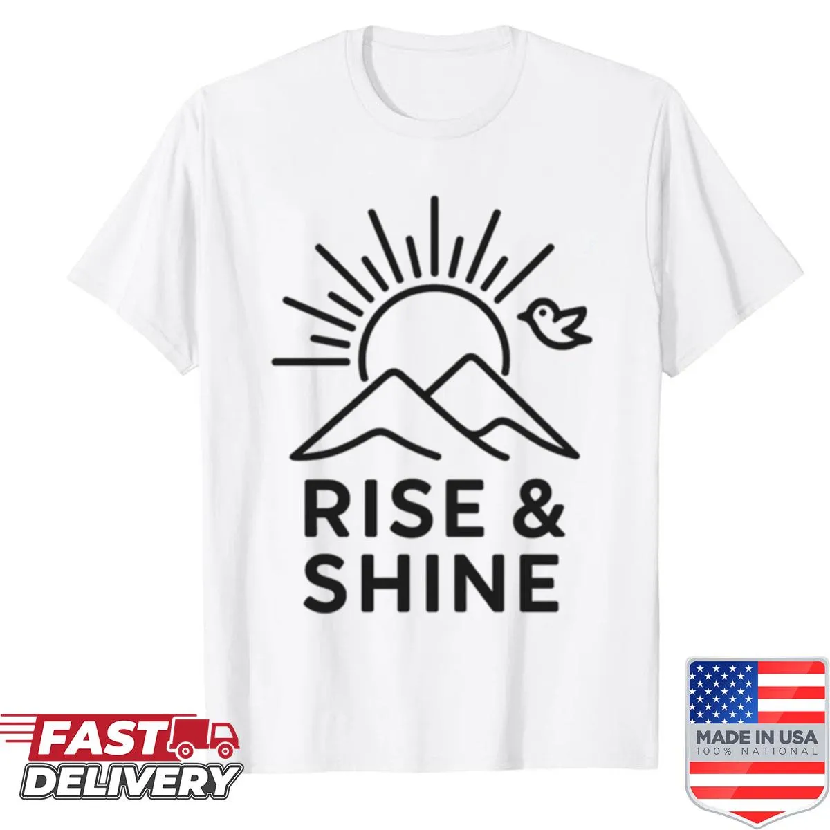 Mountain sunrise illustration on a nature-themed T-shirt