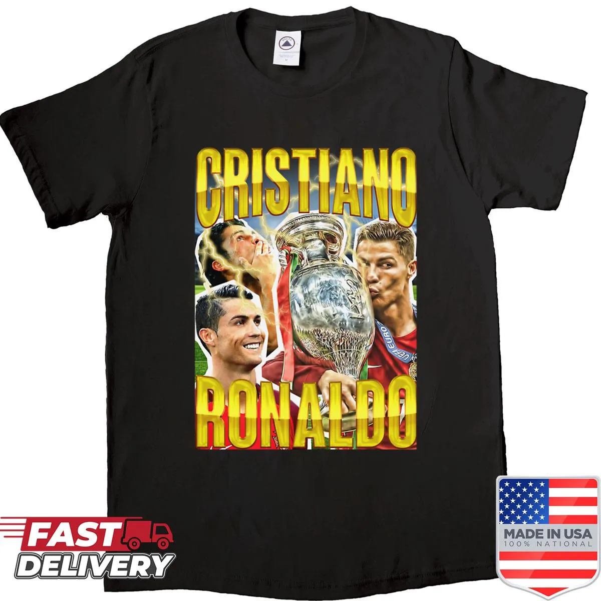 Ronaldo silhouette graphic shirt for soccer fans