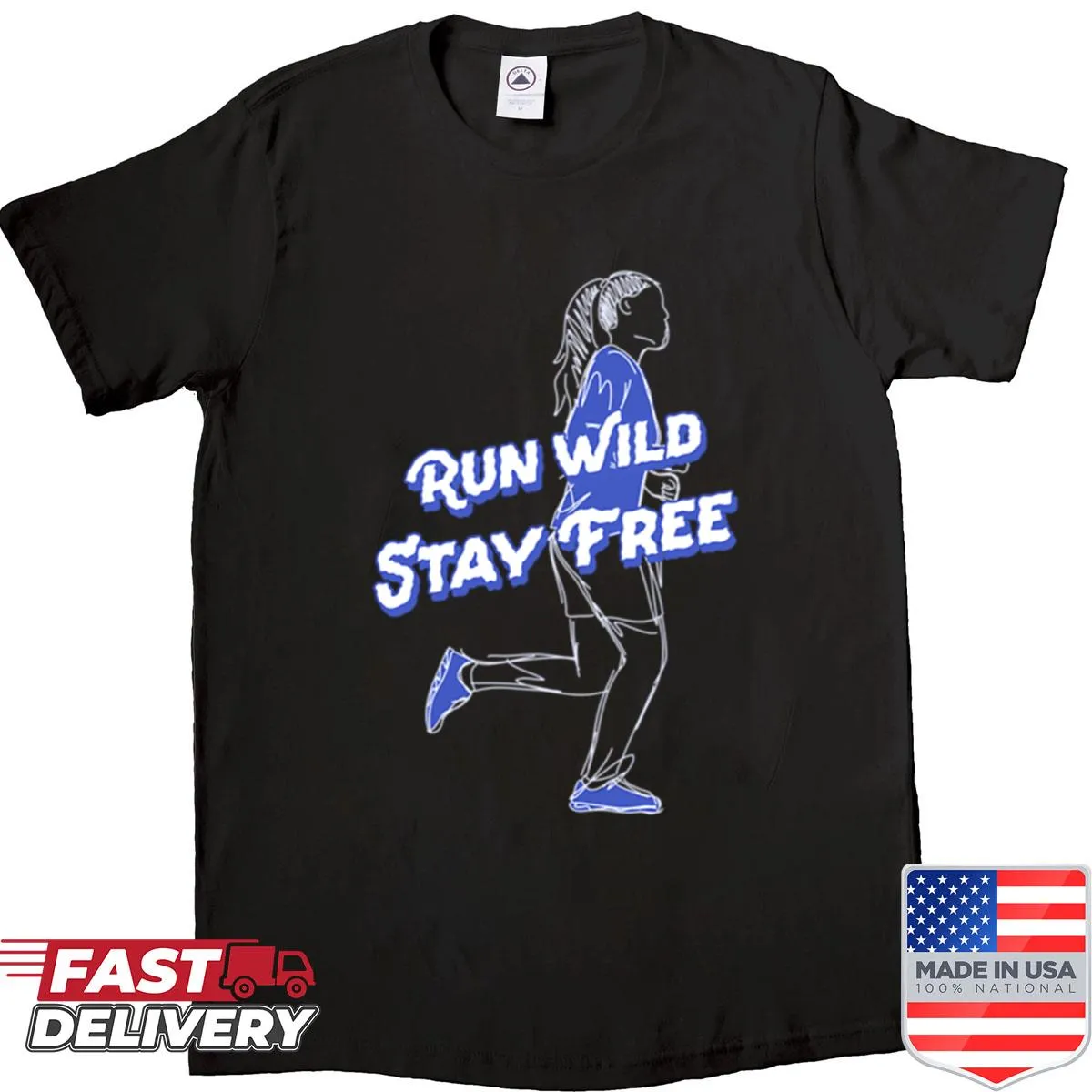 Inspirational typography on a jogger shirt encouraging freedom