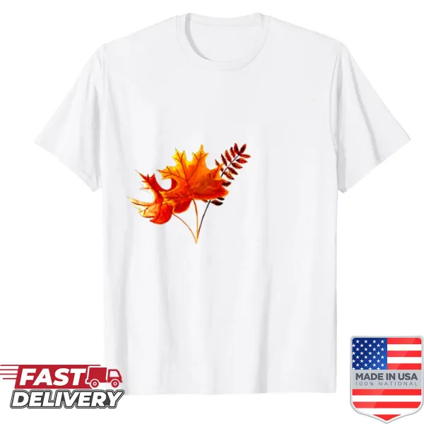 Watercolor autumn foliage shirt featuring rustic fall leaves
