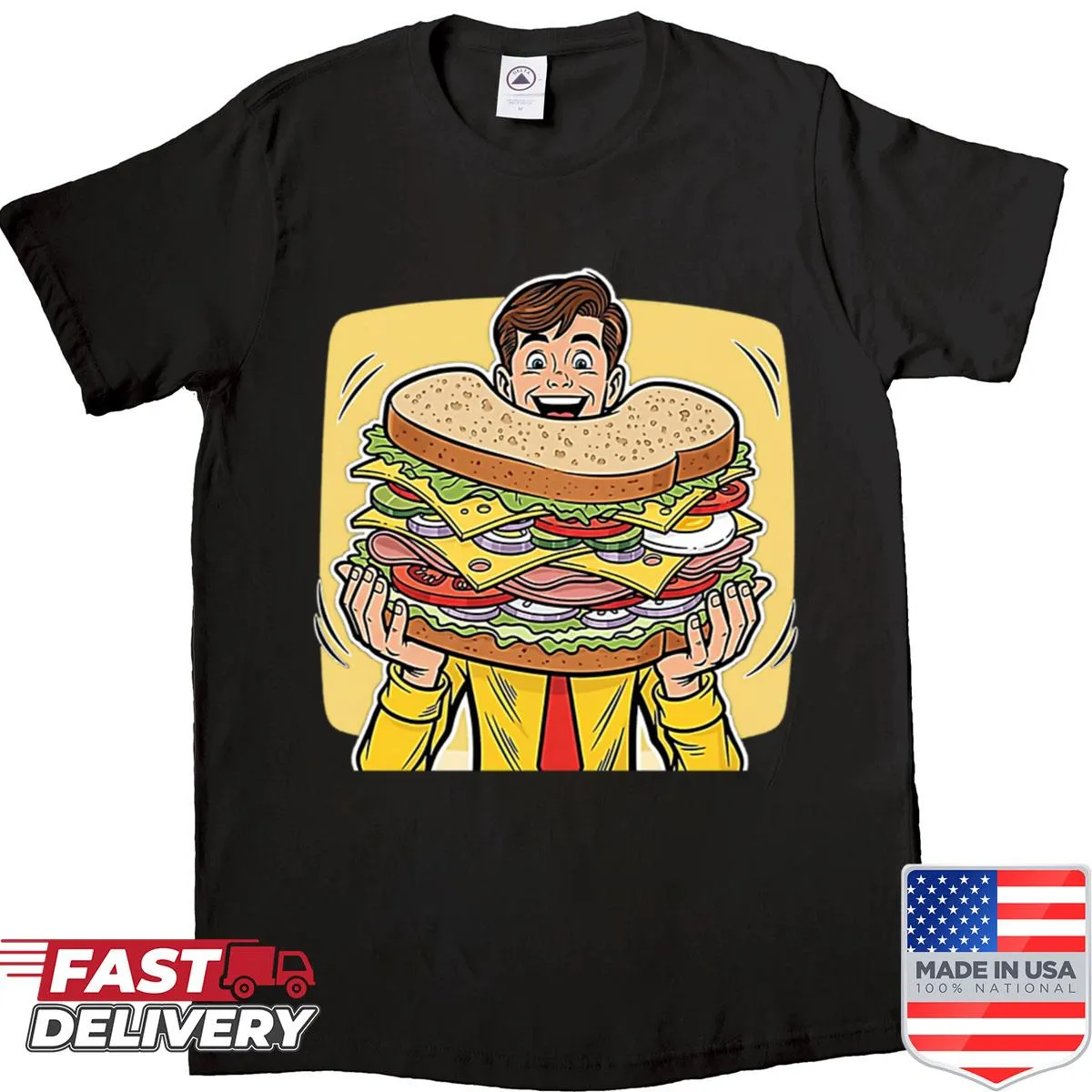 Retro shirt with a heroic sandwich design in vintage poster style.