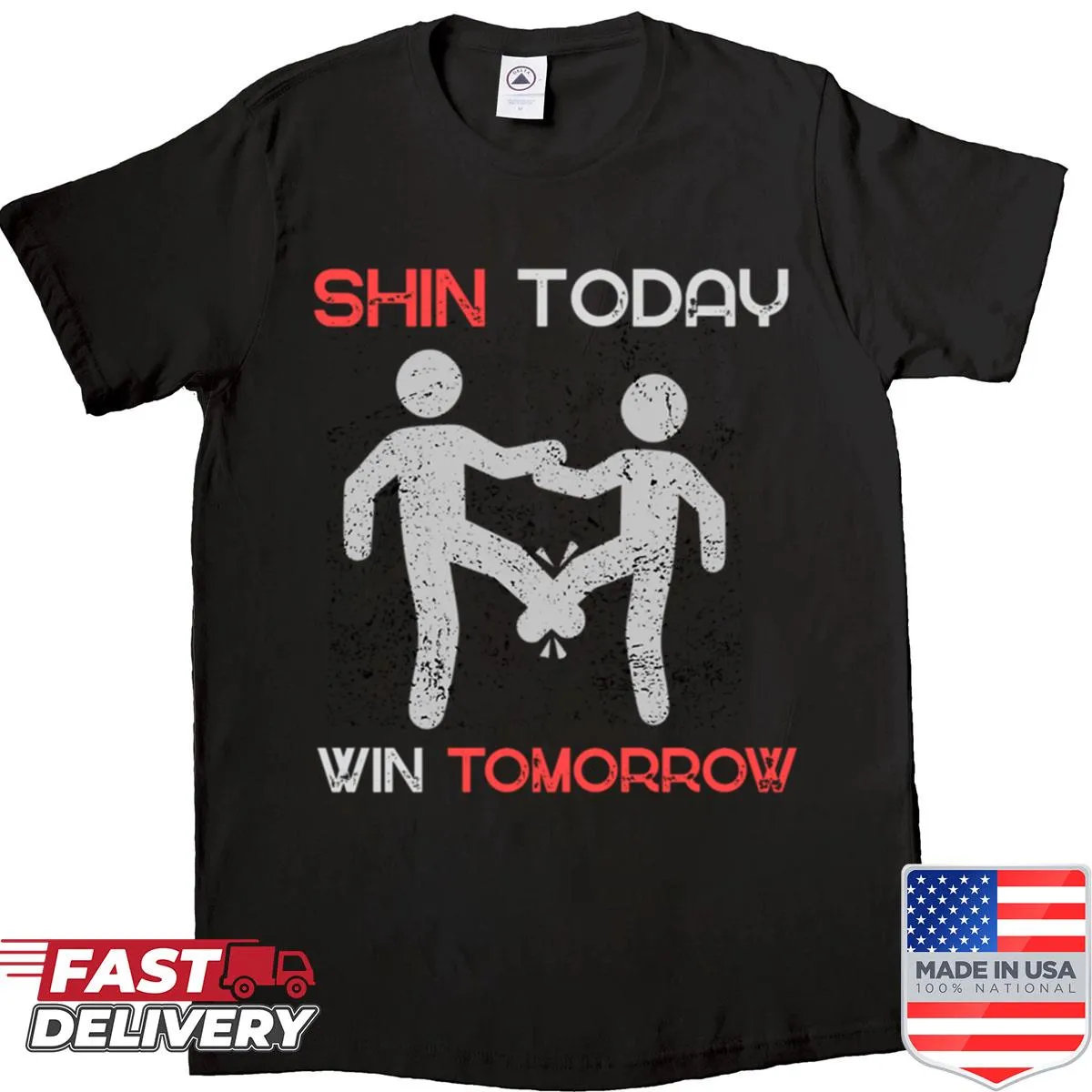Motivational fitness shirt with Shin Today Win Tomorrow text