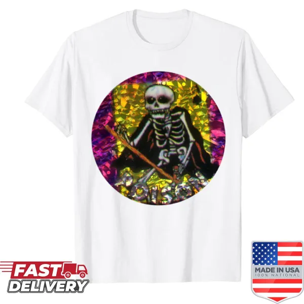 Vintage art style shirt featuring a skeleton
