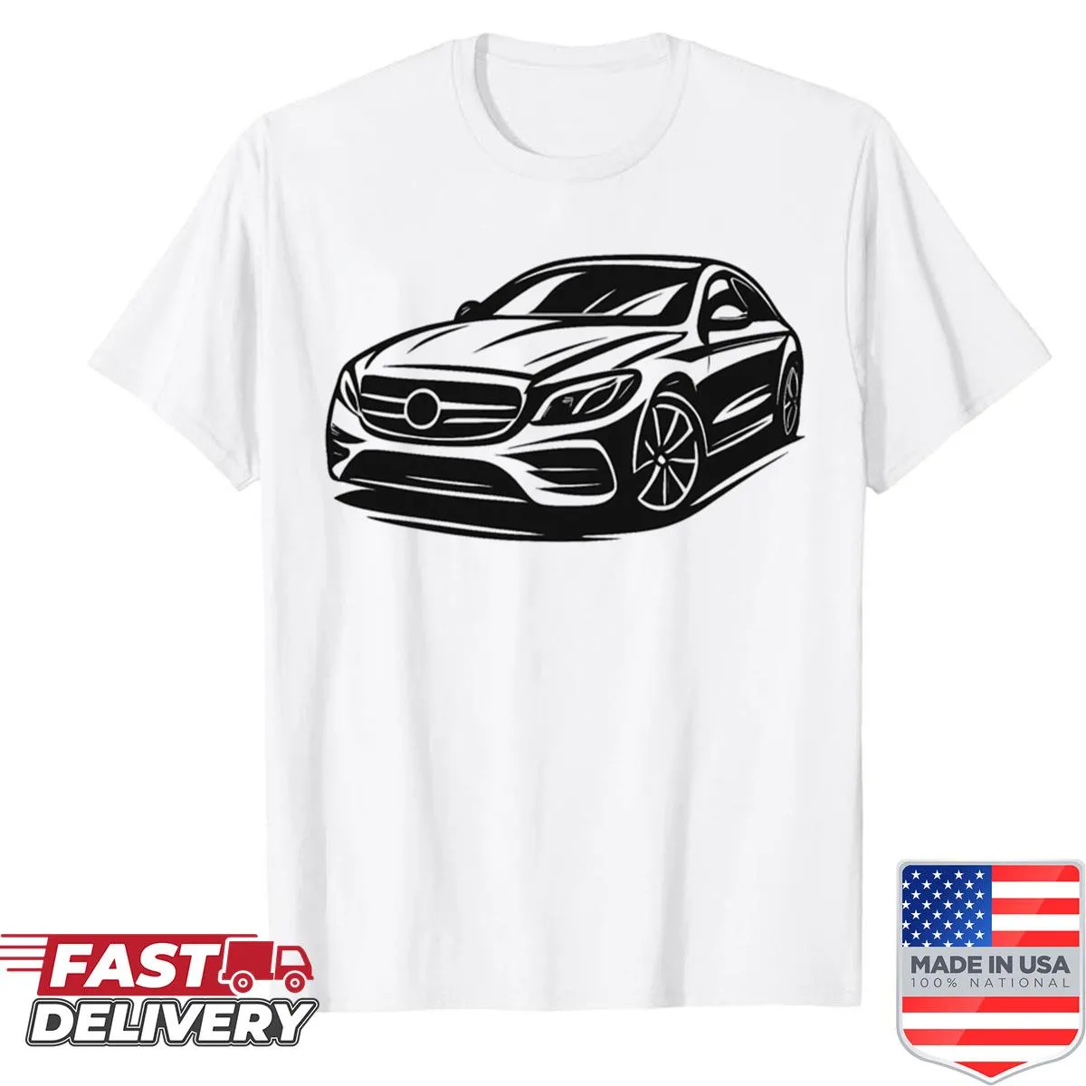 Shirt featuring a sleek vector illustration of a modern car