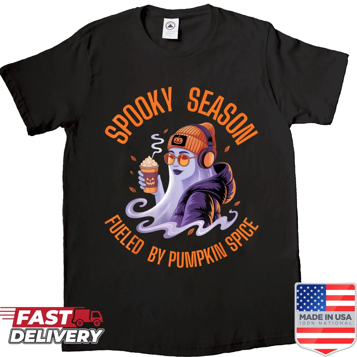 Halloween shirt with a playful ghost and pumpkin spice design