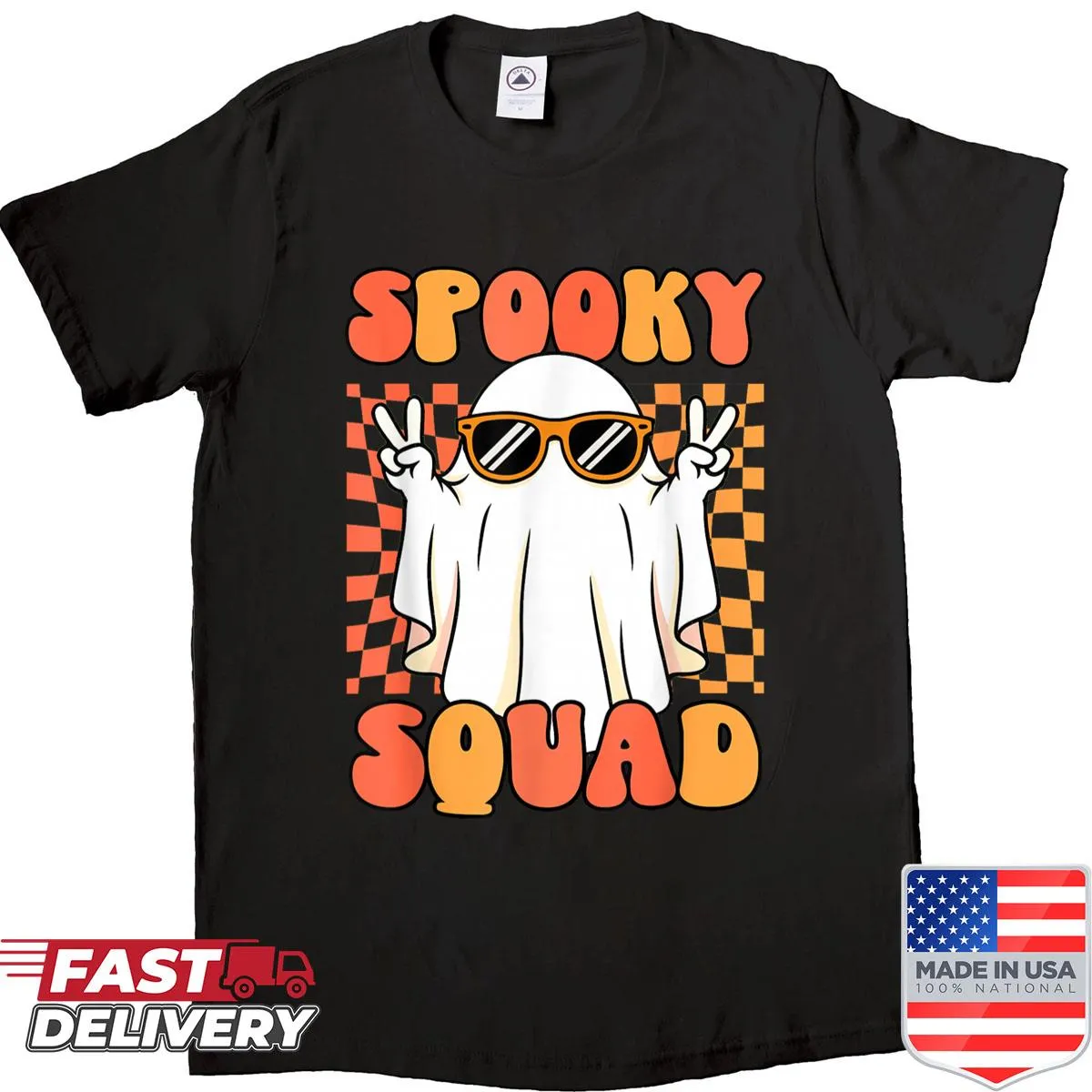 Cute ghosts in sunglasses on a retro spooky shirt