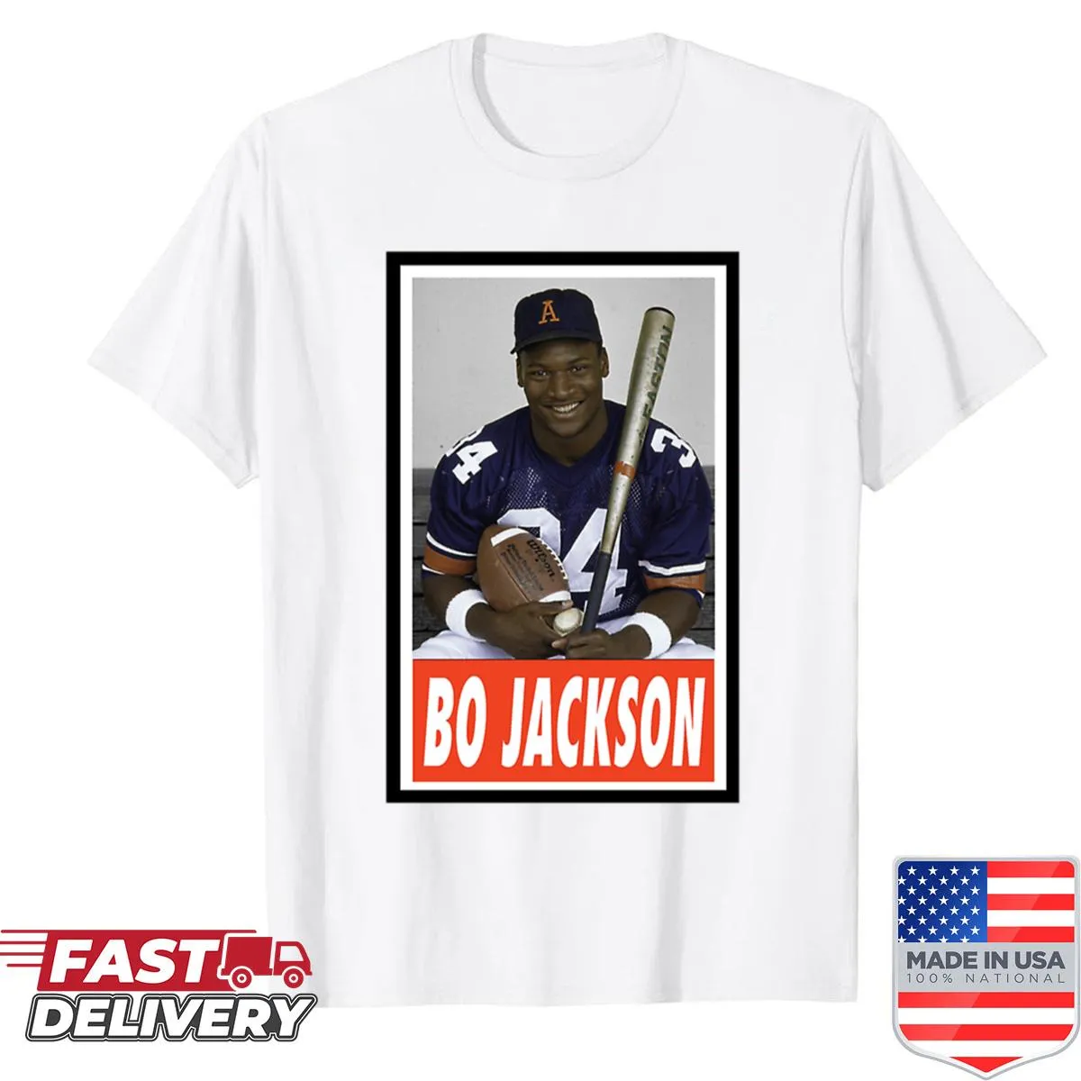 Bo Jackson sports shirt featuring an action graphic of the athlete