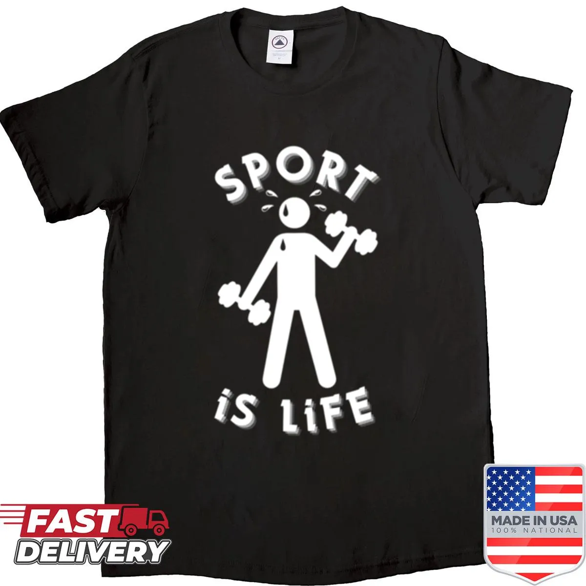 T-shirt with minimalist text 'Sport Is Life' for fitness motivation