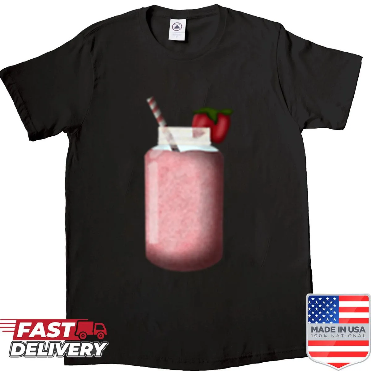Illustration of a strawberry smoothie in a jar on a shirt