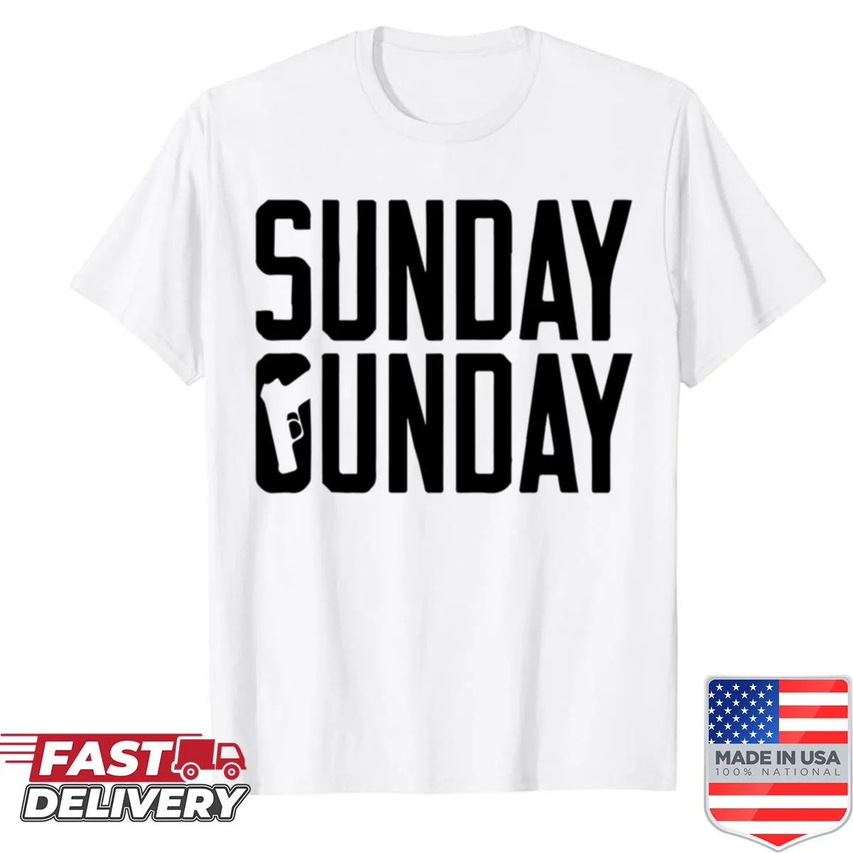 Typography shirt with 'Sunday Gunday' text for gun enthusiasts