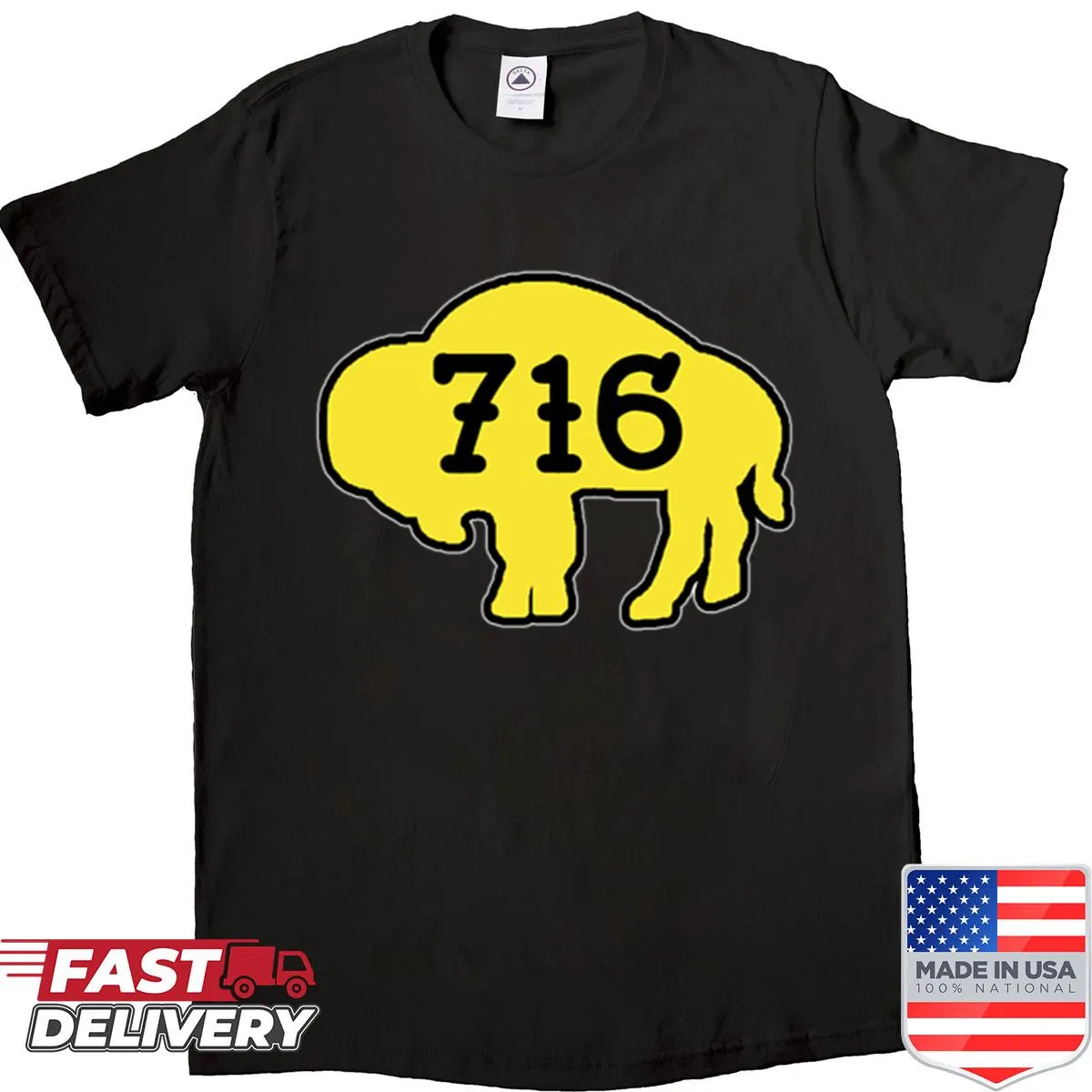 Silhouette of a buffalo in tattoo style on a yellow shirt