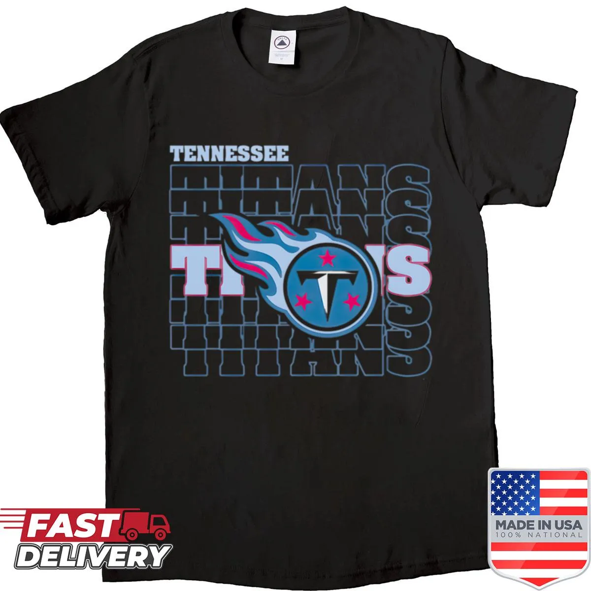 Tennessee Titans flames logo design on an oversized T-shirt
