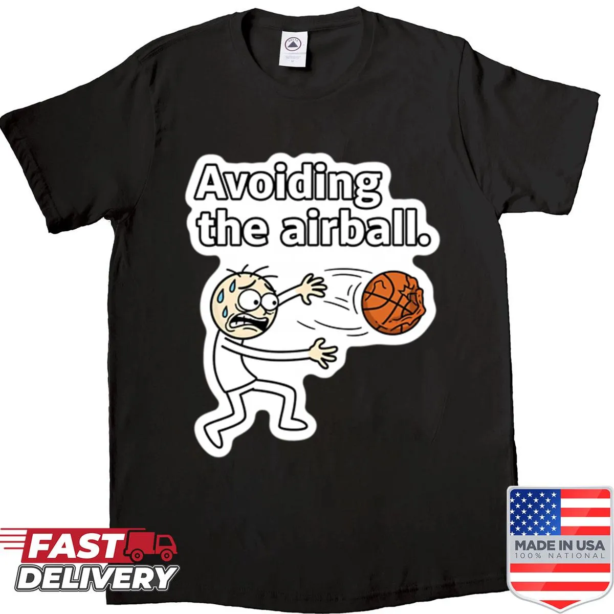 Playful Airball shirt with cartoon-style deflated ball graphic and fun text.