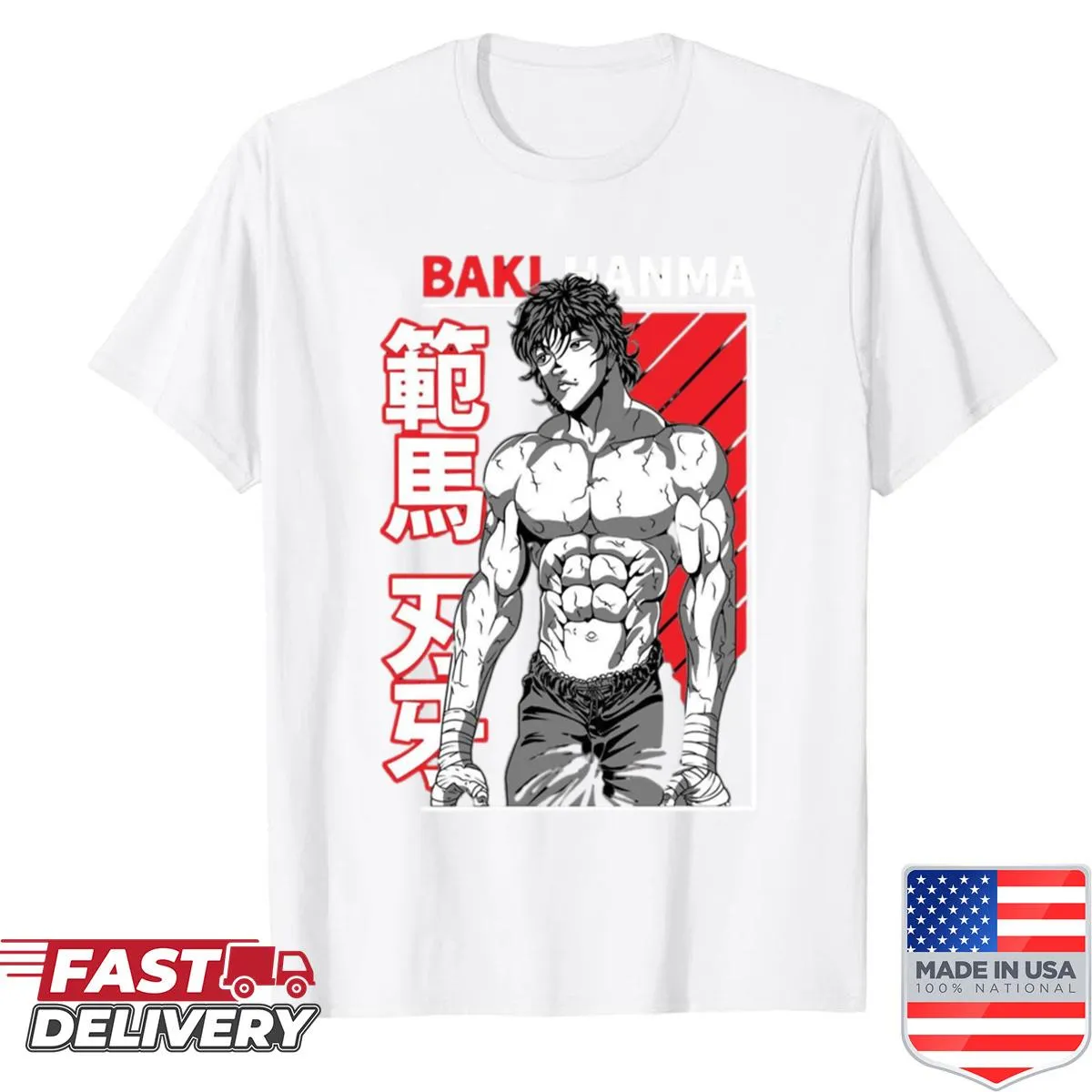 Playful cartoon illustration of Baki character on shirt