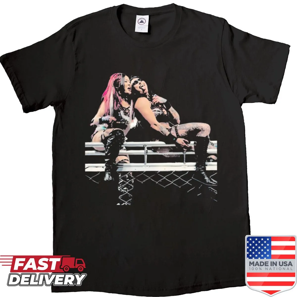 Wrestling shirt featuring The Nightmare Duo queens illustration
