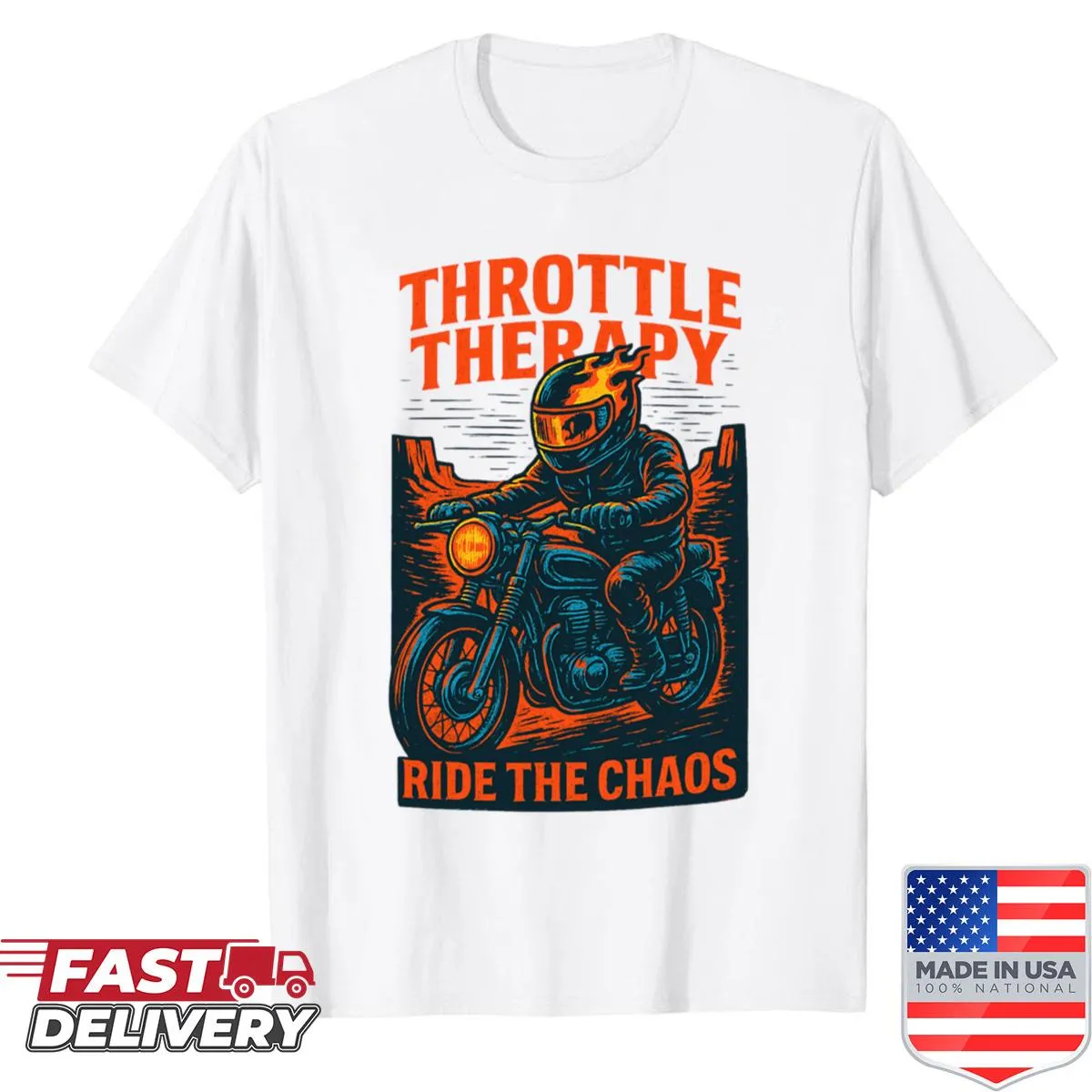 Oversized shirt with playful motorcycle-themed graphics