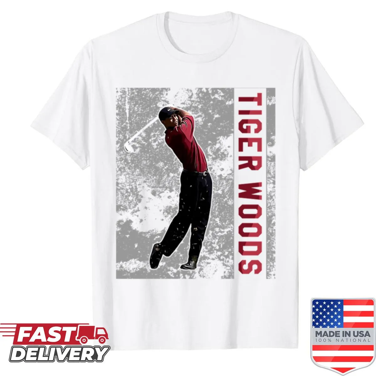 Shirt featuring a graphic homage to Tiger Woods with his silhouette