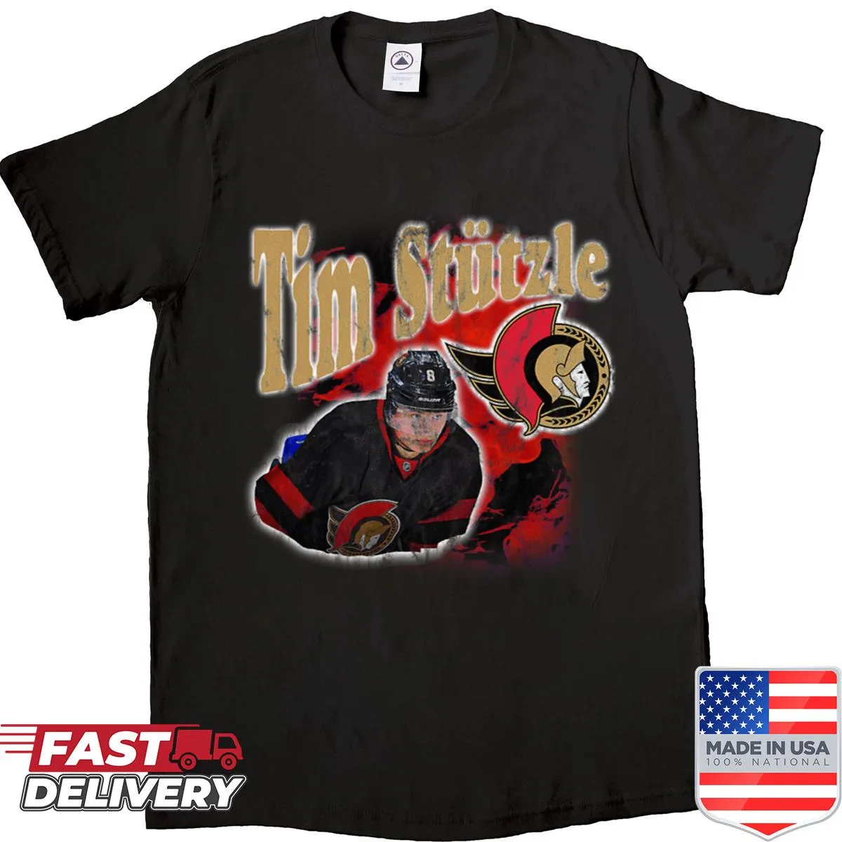 Illustrated T-shirt showcasing Tim Stutzle from the Ottawa Senators