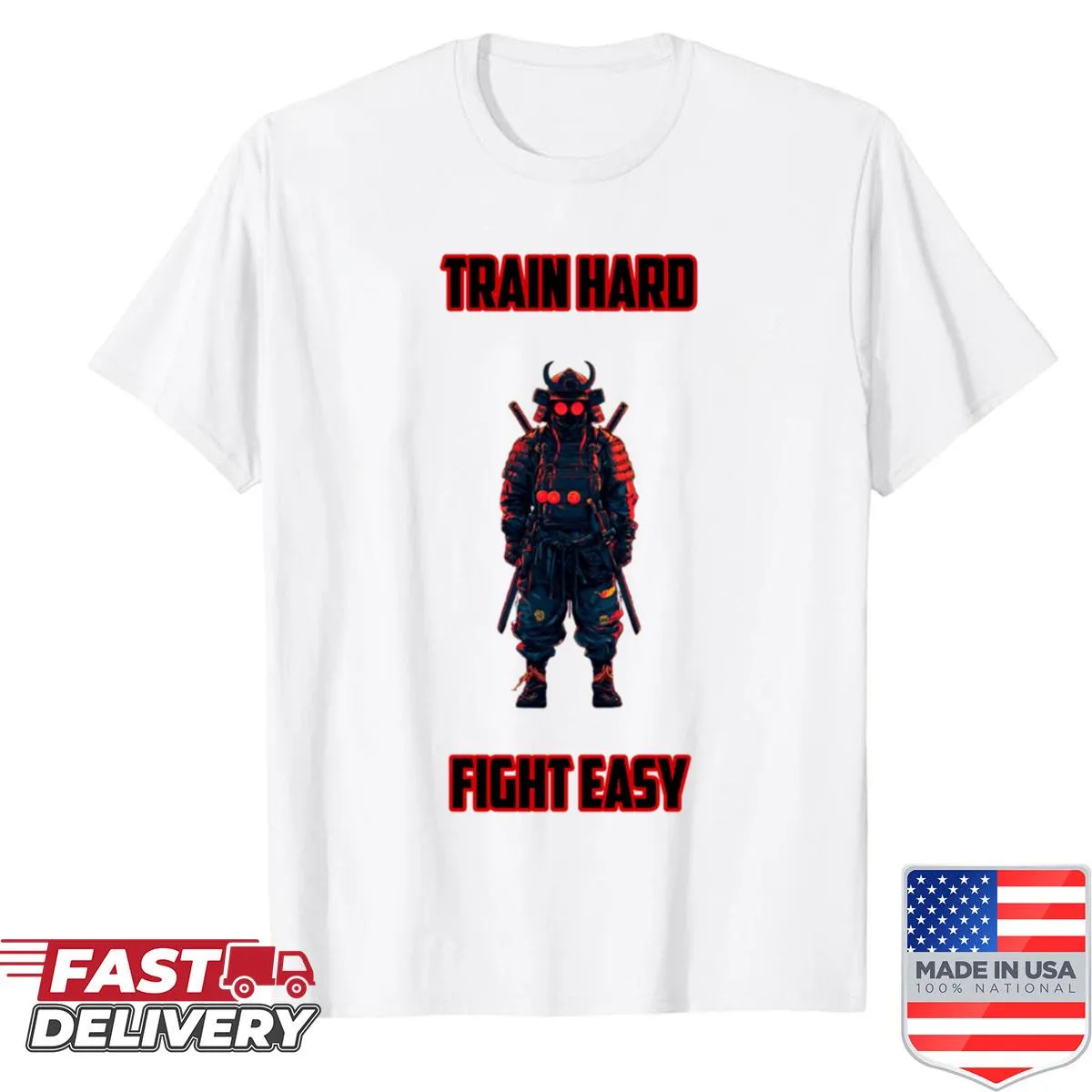 Inspiring Train Hard Fight Easy text design on a shirt