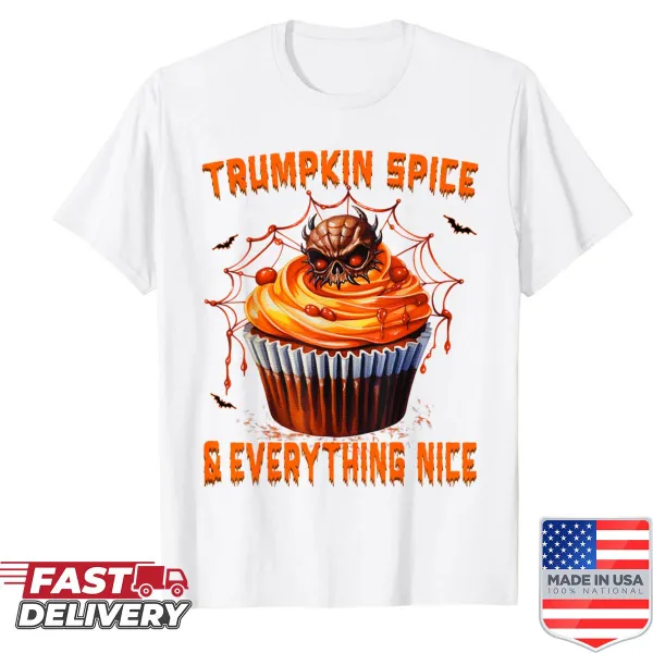 Halloween shirt with a Trump-inspired pumpkin graphic and humorous text