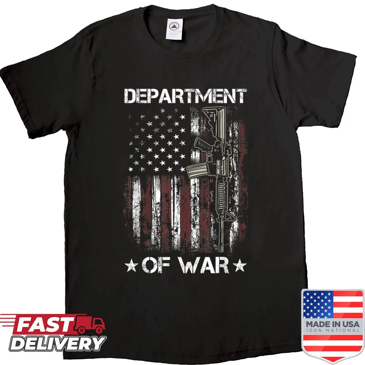 Patriotic shirt featuring the American flag and gun imagery