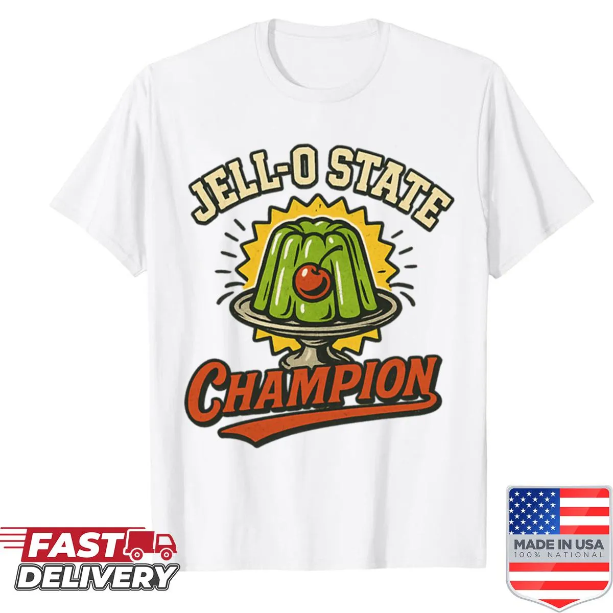 Illustration of Jell-o on a fun state pride shirt