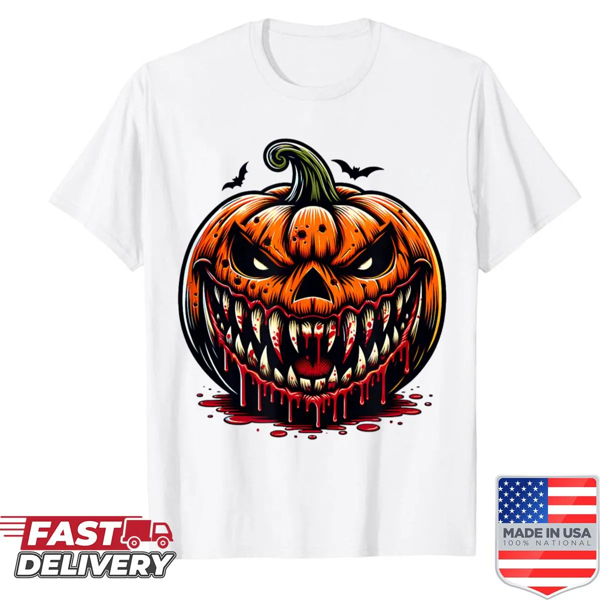 Vampire pumpkin graphic T-shirt for Halloween