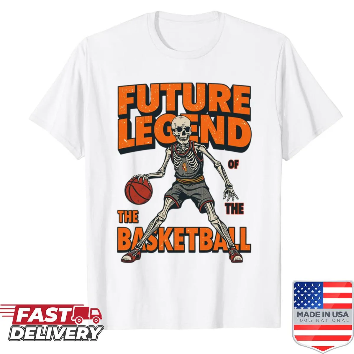 Vintage skeleton playing basketball t-shirt