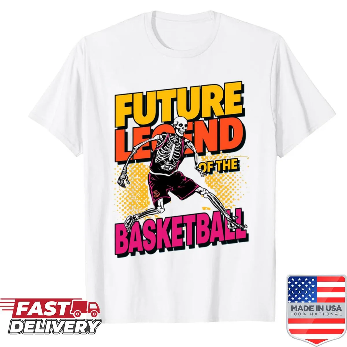 Vintage basketball shirt featuring a humorous skeleton graphic