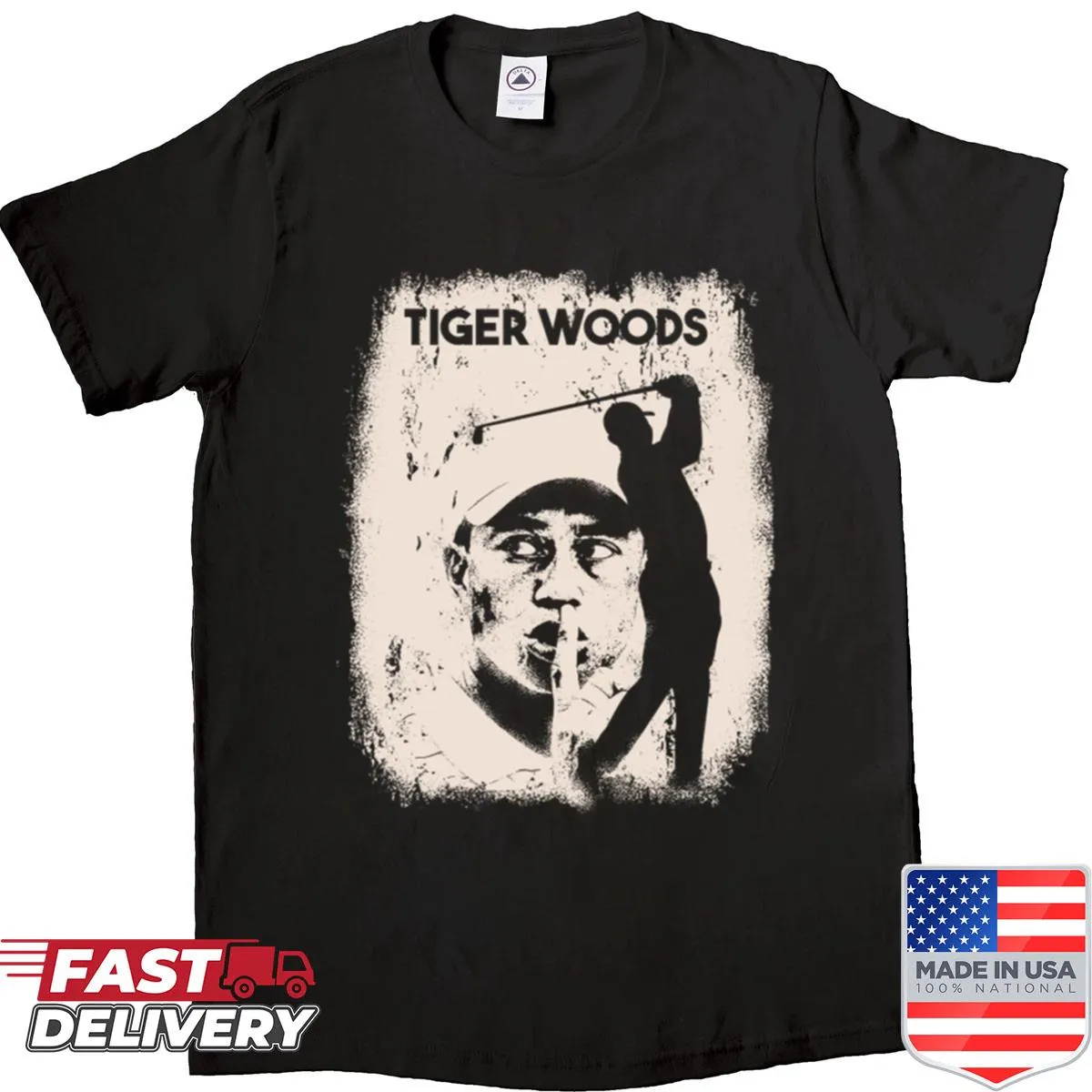 Distressed design featuring Tiger Woods in a vintage style