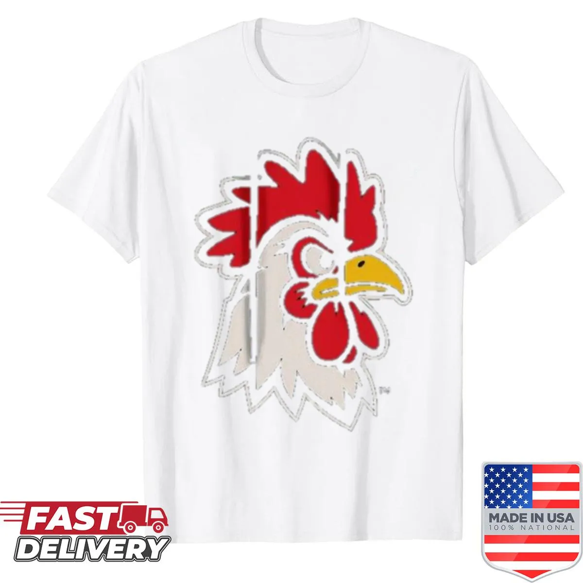 Vintage rooster design on an oversized shirt