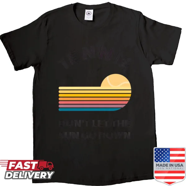 Retro tennis-themed oversized shirt with vintage sunset design.