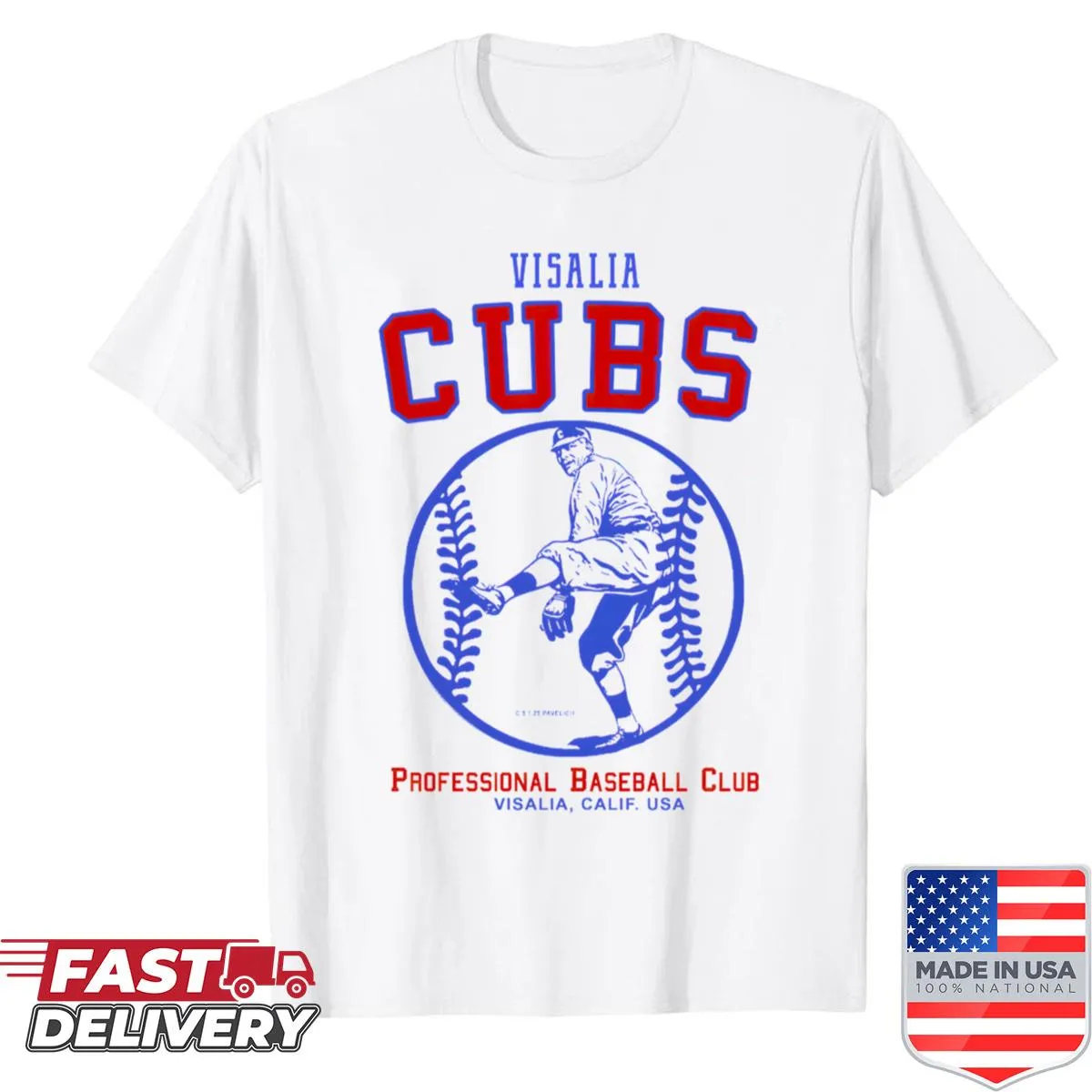 Vintage Visalia Cubs baseball pitcher graphic T-shirt