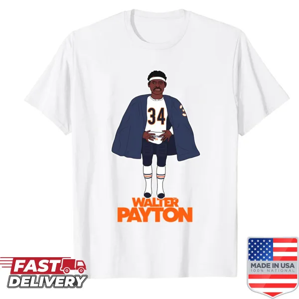 Walter Payton tribute football t-shirt with sideline cape design