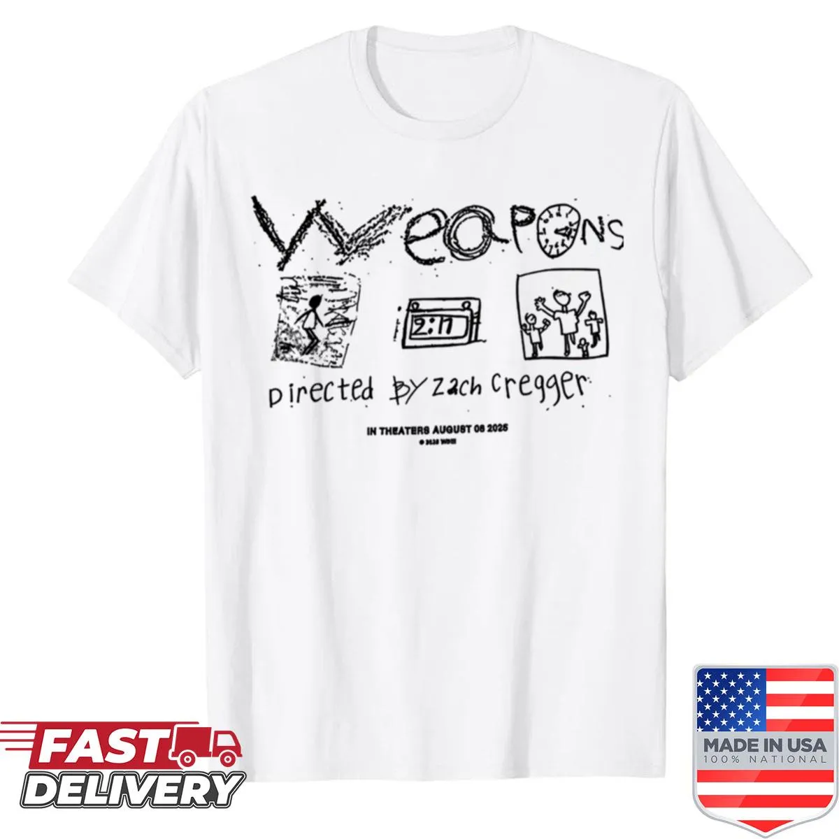 Horror-themed graphic T-shirt inspired by Zach Cregger's film